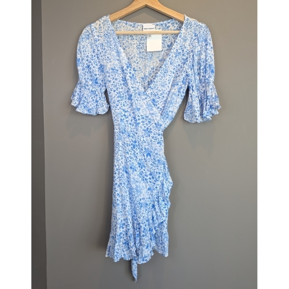 Skylar + Madison Blue Floral wrap mini dress